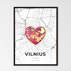 Carte de Vilnius en Lituanie - Choisissez l'un des trois styles proposés - Poster personnalisable, cadeau personnalisé