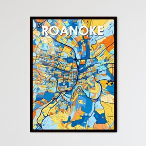 ROANOKE VIRGINIA Bunte Kunstkarte Poster - Einzigartige Wanddekoration für Zuhause, Perfektes personalisierbares Geschenk für jeden Anlass!