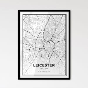 Leicester, Angleterre - Plan de la ville de style scandinave pour une décoration intérieure moderne