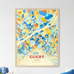 Clichy France côte couleurs art carte Clichy France carte de la ville - affiche personnalisable impression ou téléchargement numérique