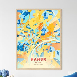 Carte artistique couleurs côtières de Namur Belgique Carte de la ville de Namur Belgique - Poster personnalisable ou téléchargement numérique