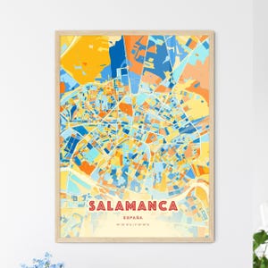 Carte artistique de couleurs côtières de Salamanque, Espagne, carte de la ville de Salamanque en Espagne - impression poster personnalisable ou téléchargement numérique