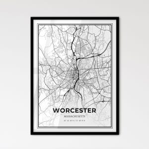 Worcester Massachusetts - Stadtplan im skandinavischen Stil für das moderne Wohndekor