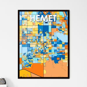Hemet California Art Map Poster - Décoration murale vibrante | Cadeau unique pour les amateurs de décoration d'intérieur !