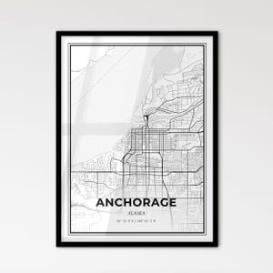 Anchorage Alaska - Stadtplan im skandinavischen Stil für modernes Wohndekor - schwarz-weiß Poster