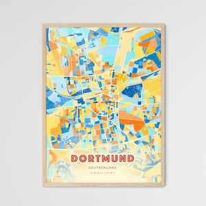 Mapa artístico com cores costeiras de Dortmund, Alemanha, mapa da cidade de Dortmund, Alemanha - impressão de pôster personalizável, presente personalizado