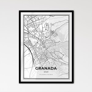 Granada Spagna - Mappa della città in stile scandinavo per un arredamento moderno - Poster in bianco e nero