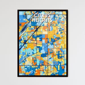 Citrus Heights, Californie : Impression de carte artistique vibrante - Décoration murale unique et personnalisable | Le cadeau parfait pour toutes les occasions !