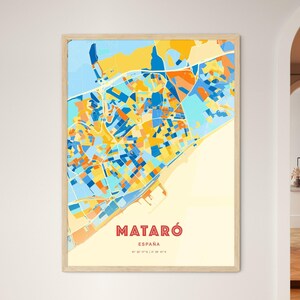 Carte artistique couleurs côtières de Mataró Espagne, carte de la ville de Mataró Espagne - impression poster personnalisable ou téléchargement numérique