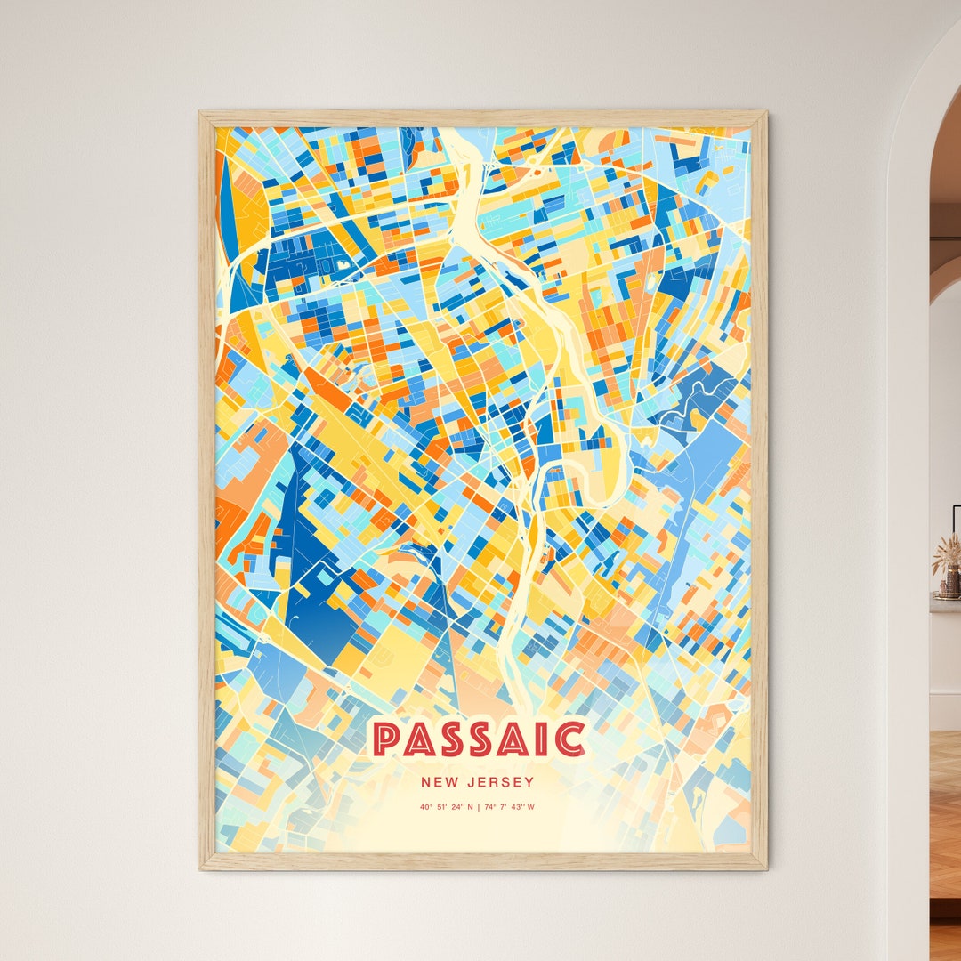 Colorful PASSAIC NEW JERSEY Blue Orange Fine Art Print, Passaic Usa Two