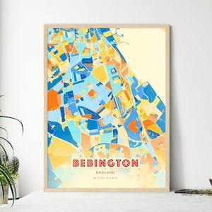 Bebington Map Art, Bebington Decor, Colorful Art Map, Coastal Cityscape Poster, Customizable Wall Print, Modern Home Gift Idea