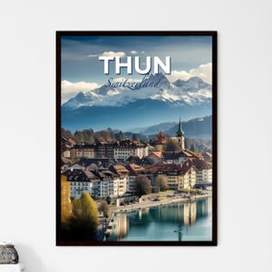 Horizonte de Thun, Suiza: una ciudad junto a un río – Colección de horizontes de viajes / Personalizable