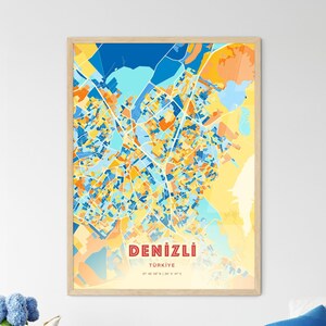 Denizli Turquie couleurs côtières Art carte plan de la ville - affiche personnalisable ou téléchargement numérique