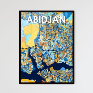 Póster del mapa artístico de Abiyán, Costa de Marfil: decoración de pared vibrante para un diseño de hogar único / ¡regalos personalizables pensados!