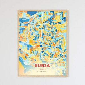 Carte artistique de couleurs côtières de Bursa, Turquie, carte de la ville de Bursa Türkiye - impression poster personnalisable ou téléchargement numérique