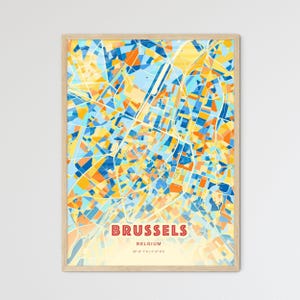 Brüssel Belgien Küstenfarben Kunst Karte, Brüssel Belgien Stadt Karte - individueller Poster Druck oder digitaler Download