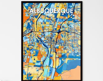 Albuquerque Art, NM Map Print, Vibrant Wall Art, Colorful City Map Poster, Custom Home Decor, Unique Gift Idea, Southwest Style