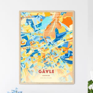 Mapa de arte de colores costeros de Gävle Suecia Mapa de la ciudad de Gävle Sverige - Impresión de póster personalizable o descarga digital