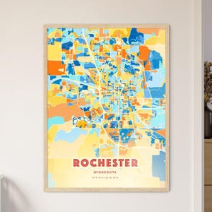 Carte d'art de couleurs côtières de Rochester, Minnesota, Rochester Usa, affiche créative bicolore de ville natale de Rochester, également en téléchargement numérique