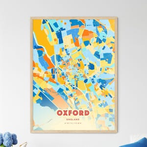 Mapa artístico de Oxford, Inglaterra, con colores costeros, mapa de la ciudad de Oxford (póster personalizable, impresión o descarga digital)