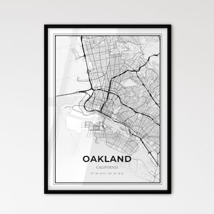 Oakland Kalifornien - Stadtplan im skandinavischen Stil für modernes Wohndekor - schwarz-weiß Poster