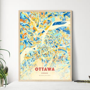 Ottawa Canada Landkarte, Küstenfarben Landkarte, Ottawa Canada Landkarte, Posterdruck, gerahmt oder Aluminium-Dibond