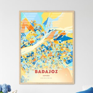 Carte artistique de Badajoz Espagne couleurs côtières, carte de la ville de Badajoz Espagne - impression poster personnalisable ou téléchargement numérique