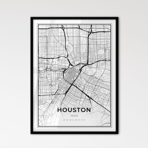 Houston Texas - Stadtplan im Skandinavischen Stil für das moderne Wohndekor - schwarz weiß Poster