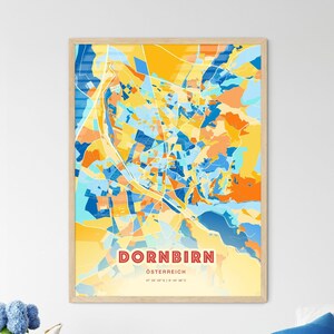 Carte artistique de Dornbirn Autriche couleurs côtières Dornbirn Österreich carte de la ville - affiche personnalisable ou téléchargement numérique