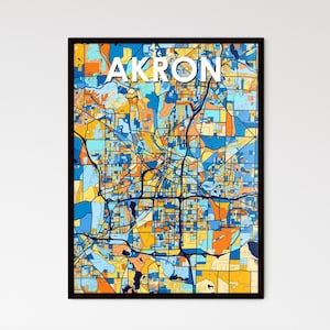 Póster de mapa artístico de Akron, Ohio: decoración colorida única para el hogar / ¡Idea de regalo personalizable perfecta!