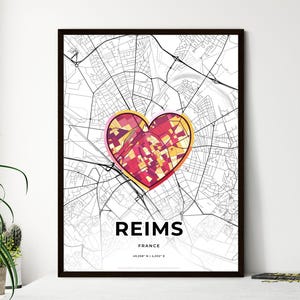 Reims Karte mit farbigem Icon - Wählen Sie einen von drei Stilen - Personalisierbarer Posterdruck, personalisiertes Geschenk