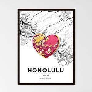 Carte artistique Honolulu, Hawaï avec icône colorée - Choisissez l'un des trois styles proposés - Poster personnalisable, cadeau personnalisé
