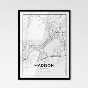 Madison Wisconsin - Stadtplan im skandinavischen Stil für das moderne Wohndekor - schwarz-weißes Poster