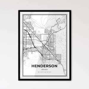 Henderson, Nevada - Mapa de la ciudad de estilo escandinavo para una decoración moderna del hogar - Póster en blanco y negro