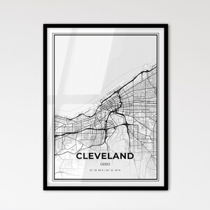 Cleveland Ohio - Stadtplan im Skandinavischen Stil für das moderne Wohndekor - schwarz weiß Poster