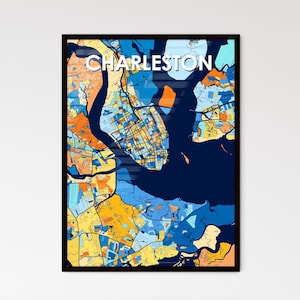 Póster con mapa artístico de Charleston, Carolina del Sur: decoración de pared vibrante, regalo único para el hogar, ideal para cualquier espacio.