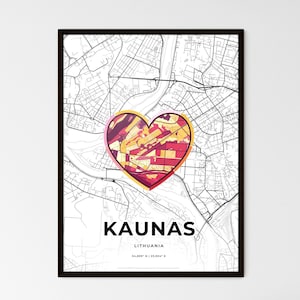 KAUNAS LITUANIE - Carte du lieu où tout a commencé - Choisissez l'un des trois styles proposés - Poster personnalisable, cadeau personnalisé