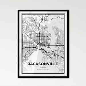 Jacksonville Florida - Stadtplan im Skandinavischen Stil für das moderne Wohndekor - schwarz weiß Poster
