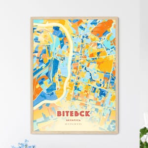 Carte artistique couleurs côtières de Vitebsk Biélorussie Вітебск Беларусь plan de la ville - impression poster personnalisable ou téléchargement numérique