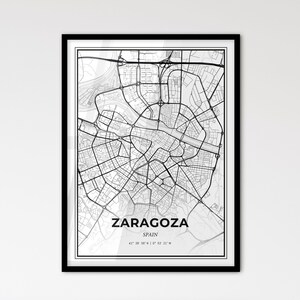 Zaragoza, España - Mapa de la ciudad de estilo escandinavo para decoración moderna del hogar - Póster en blanco y negro