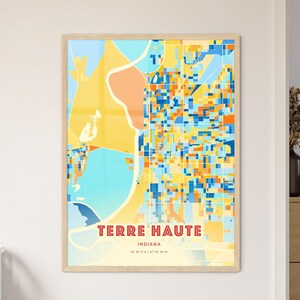 Carte d'art couleurs côtières de Terre Haute, Indiana, carte de la ville de Terre Haute, États-Unis - affiche personnalisable ou téléchargement numérique