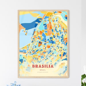 Mapa artístico de la costa de Brasilia, Brasil, mapa de la ciudad de Brasilia (póster personalizable, impresión o descarga digital)