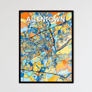 ALLENTOWN PENNSYLVANIA kleurrijke kunstkaartposter - uniek woondecoratiecadeau | Personaliseerbare wanddecoratie voor elke ruimte