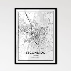 Escondido California - Plan de la ville de style scandinave pour une décoration intérieure moderne