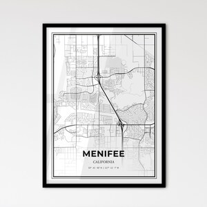 Menifee, Californie - Plan de la ville de style scandinave pour une décoration intérieure moderne
