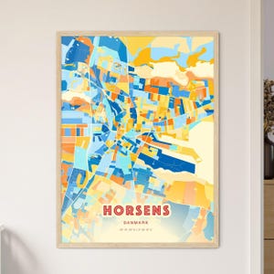 Carte artistique Horsens Danemark couleurs côtières, carte Horsens Danemark, affiche personnalisable ou téléchargement numérique
