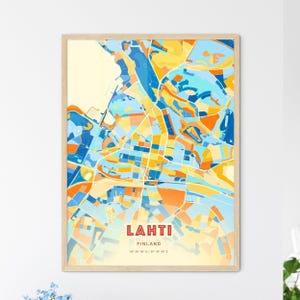 Carte artistique de Lahti Finlande couleurs côtières Plan de la ville de Lahti Finlande - affiche personnalisable ou téléchargement numérique