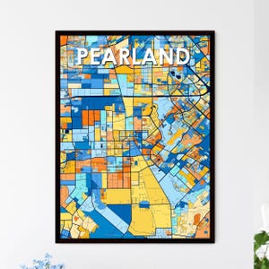 Carte artistique de Pearland, Texas - Décoration murale unique | Cadeau personnalisable parfait pour la décoration d'intérieur de maison