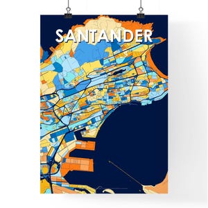 Poster carte artistique de Santander, Espagne : une décoration d'intérieur éclatante pour des cadeaux uniques | Superbes designs d'intérieur | Personnalisez le vôtre !