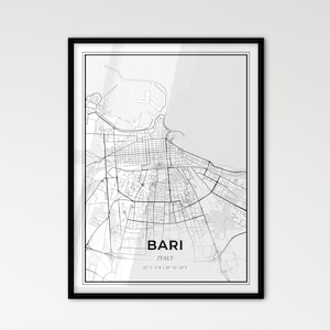 Bari Italien - Stadtplan im Skandinavischen Stil für das moderne Wohndekor - schwarz und weiß Poster